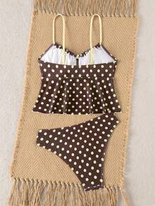 Swim Vcay Summer Women's Sweet Style Old Money European Swimsuit Ruched Chest Bow Tie Adjustable Shoulder Straps Beach Vacation Pool Brown And Yellow - Multicolor - View 2