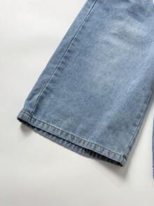 Celana Pendek Denim Hitam Bermotif Laba-laba Gaya Kasual Fashion Y2k Vintage Keren untuk Anak Laki-Laki Remaja, Cocok untuk Sehari-hari - Biru - View 4