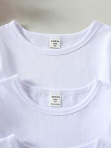 SHEIN 女童春夏新款熱銷休閒經典舒適時尚寬鬆白色圓領純色極簡長袖T恤，適合旅行與動態活動 - 白色 - 查看 5
