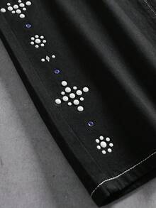 Manfinity Denimwave 男士黑色寬鬆版型串珠裝飾牛仔長褲，哥德風街頭休閒牛仔褲 - 黑色 - 查看 5