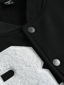 Manfinity Homme Men's Plus Size Letter Print Denim Baseball Collar Jacket - Black - View 4