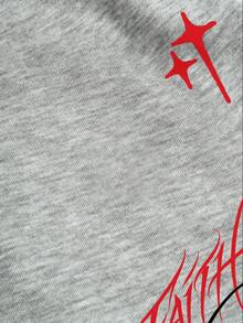ROMWE MEN 男士雙腰帶字母印花寬鬆短褲 - 灰色 - 查看 4