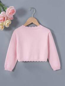 SHEIN Elladie kids 少女時尚甜美鈕扣長袖針織開襟衫 - 粉色 - 查看 2