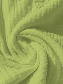 SHEIN LUNE CURVE 大尺碼夏季休閒拼色蕾絲拼接上衣 - 綠色 - 查看 3