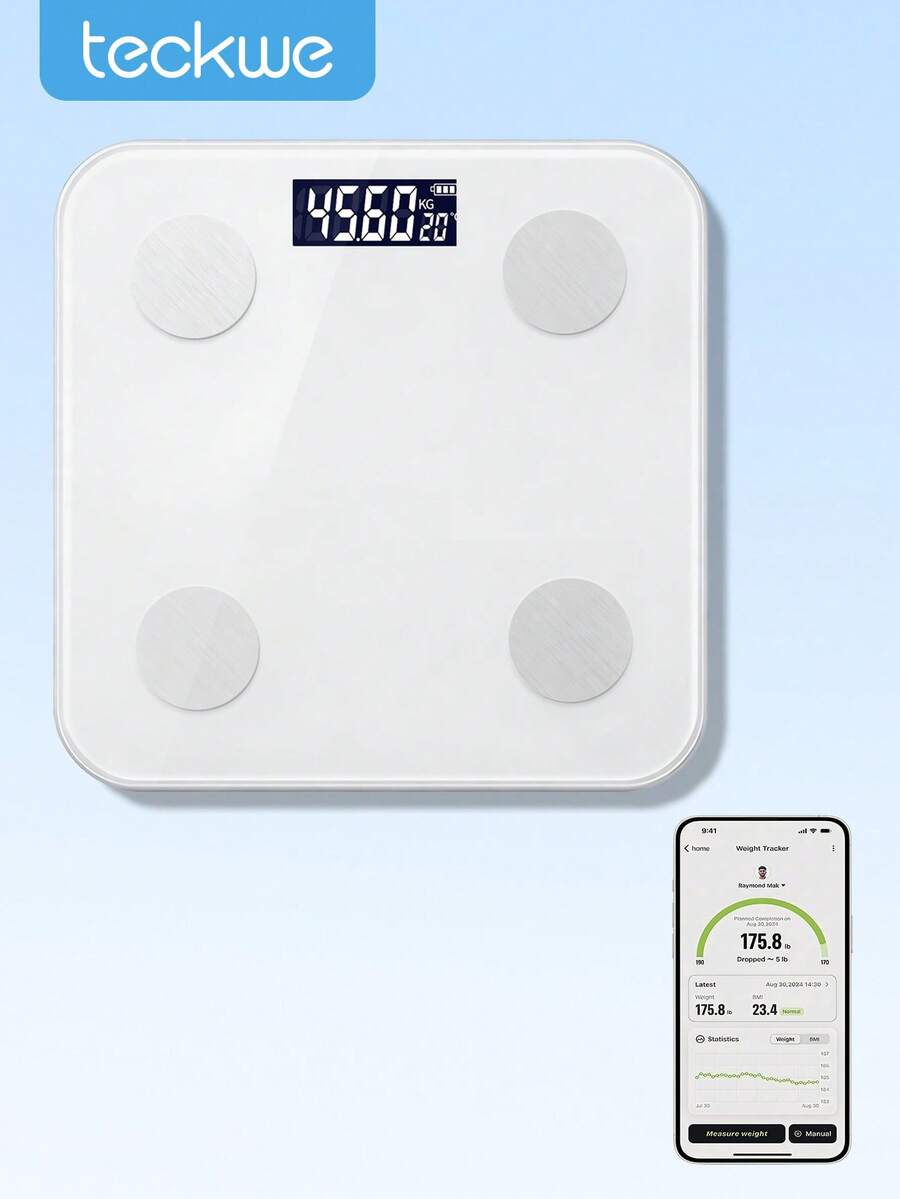 Teckwe 智能體脂秤 數位體重秤,藍牙 BMI 成分分析儀附 App,高精度浴室體重秤,可測量體重、肌肉、水分 - 查看 1