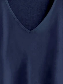 EMERY ROSE 女款純色V領休閒蝙蝠袖短袖T恤 - 藏蓝色 - 查看 4