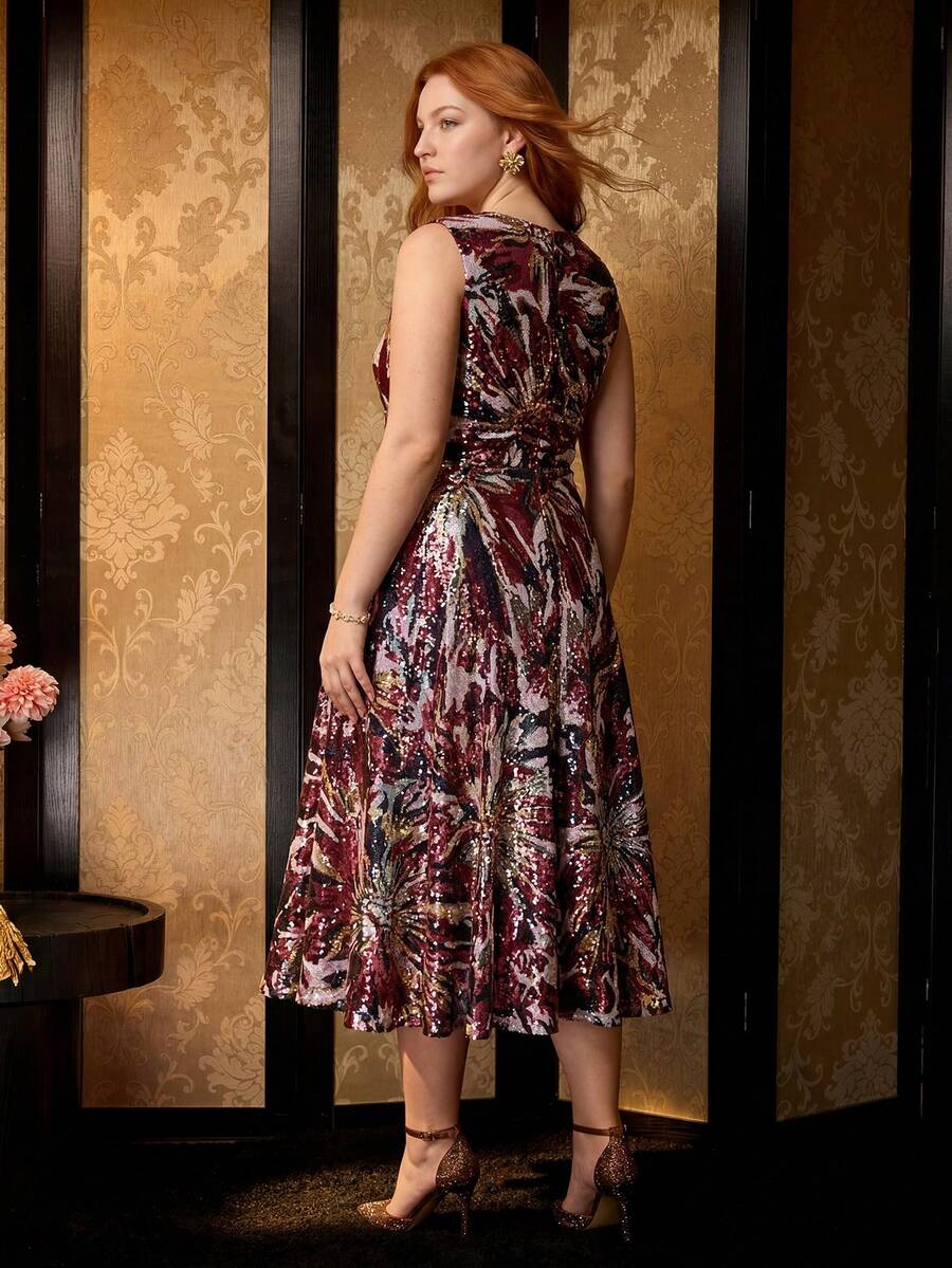 MOTF PREMIUM Abito da donna taglie forti con ricami di paillettes per occasioni - Multicolore - Visualizzare 2