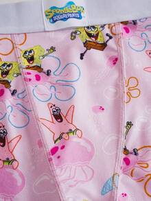 SpongeBob SquarePants | SHEIN 2件組可愛卡通印花細肩帶背心＋四角內褲內衣套裝 - 粉色 - 查看 6