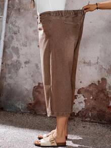 EMERY ROSE EMERY ROSE Plus Size Casual Washed Wide Leg Denim Jeans - Brown - View 3
