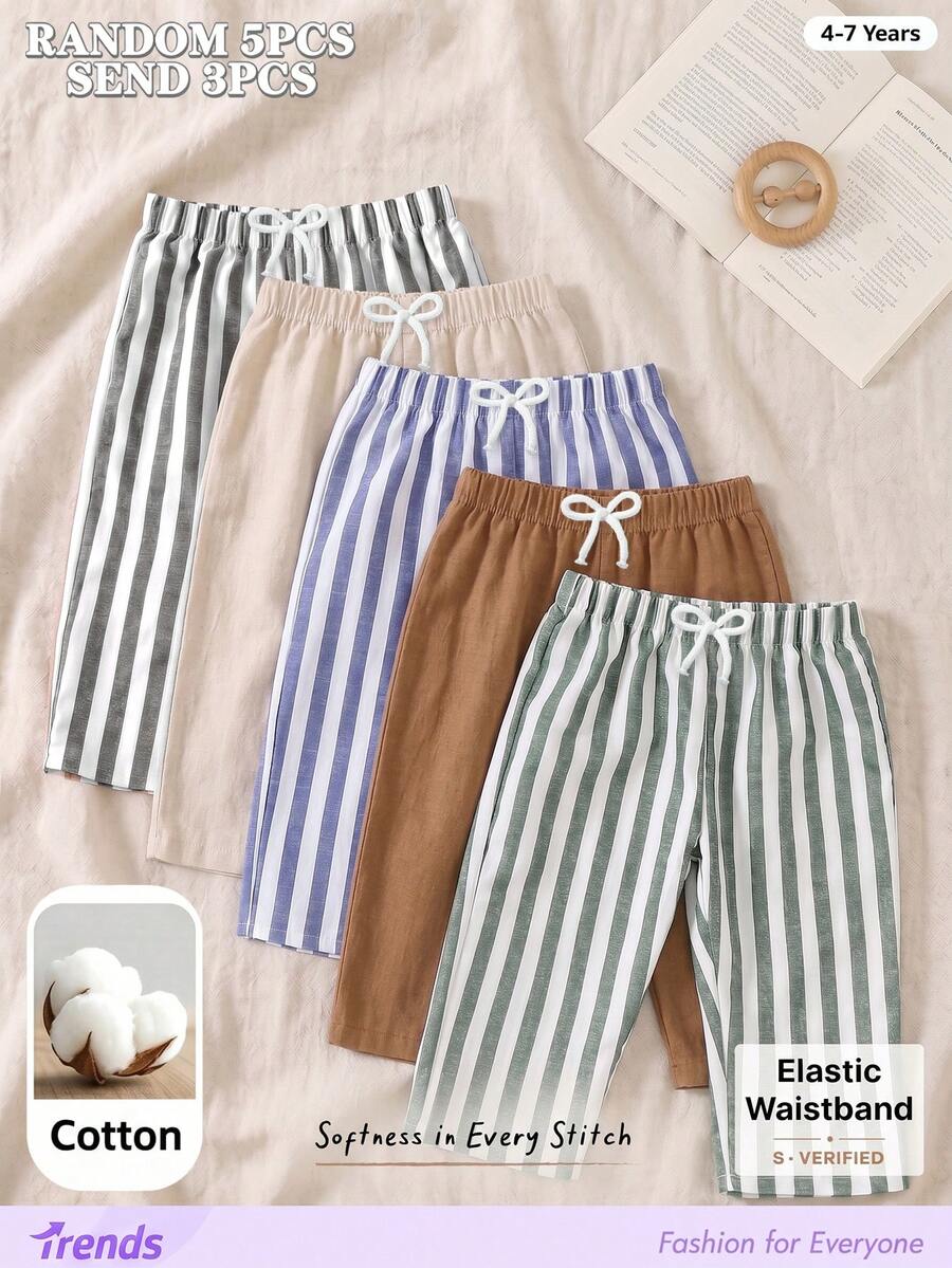 SHEIN RANDOM  4PCS, Refreshing Striped Design With Fresh Vintage Vibe, Pairs Well With All-Match Tops For A Textured Look, - Multicolor - View 1
