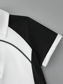 CourtClass CourtClass Kaos Polo Kasual Olahraga Lengan Pendek Raglan Warna Kontras untuk Wanita, Atasan Tenis dan Golf Wanita - Hitam dan Putih - View 3