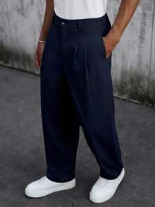 SLATEMANN Pantalones casuales versátiles de unicolor para hombres para ir al trabajo - Azul Marino - Ver 7