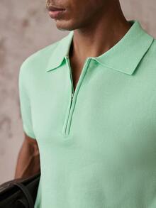AKNOTIC Men's Solid Color Casual Versatile Daily Wear Knit Short Sleeve Top - Mint Green - View 5