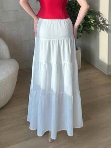 hhfernanda Women's Casual Vacation Multi-Layer Cake Skirt, Suitable For Summer White Boho Maxi Skirt Suitable For Going Out Chic Dress - White - View 7