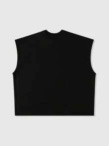 ROMWE MEN Men's Solid Color Round Neck Rivet Loose Fit Tank Top - Black - View 3