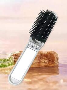 1pc Bright Surface Plating Silver Small Comb Paste Exquisite Rhinestone Shiny Texture Foldable Design Comes With Small Mirror Pocket Comb Compact Portable Bag Comb Unisex - Multicolor - View 8