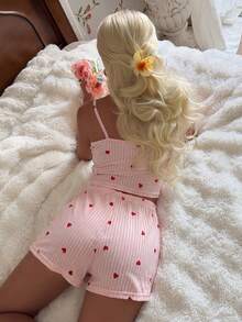 CottageSlumber Summer Heart Print Camisole & Shorts Loungewear 2 Pieces Set - Pink - View 2