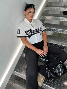 Dayanna Comas 女款街頭風運動休閒圖案短版上衣 白色 夏季 - 白色 - 查看 6