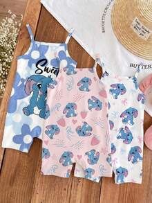 Baby Girl Casual Cute Cartoon Pattern Suspender Romper Suitable For Spring And Summer Home White - Multicolor - View 3