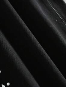 Manfinity Denimwave 男士黑色寬鬆版型串珠裝飾牛仔長褲，哥德風街頭休閒牛仔褲 - 黑色 - 查看 6
