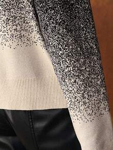 MOTF PREMIUM WOMEN'S PLUS ELEGANT FASHION GRADIENT LOOSE BASIC AUTUMN/WINTER WARM CREW NECK PULLOVER SWEATER TOP - Black and White - View 2