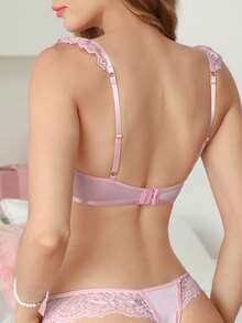 PetitDoll Women's Underwire Bra And Low-Waist Thong 2-Piece Lingerie Set - Pink - View 2