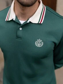 YOUESAWY YOUESAWY 男士休闲日常撞色饰边领长袖运动衫，秋季 - 綠色 - 查看 6