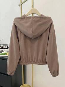 SHEIN Teen Girl Woven Solid Color Patch Pocket Short Loose Casual Hooded Autumn Winter Jacket , Holiday - Multicolor - View 2