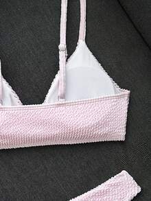 Swim Basics Summer Beach Plain High Cut Bikini Set - Baby Pink - View 6