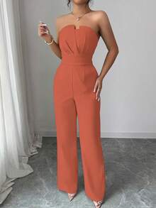 Rafferiza Mono sin tirantes fruncido de unicolor para mujer - Rosa coral - Ver 6
