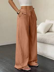 Flirla Pantalones largos de unicolor versátiles y casuales para mujer - Naranja - Ver 4