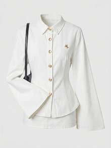 SHEIN MOD Women's Denim Top For Daily Wear Summer Tops Going Out Tops Beautiful Blouses For Women Cute Tops Going Out Tops For Women Shirts For Woman - White - View 8