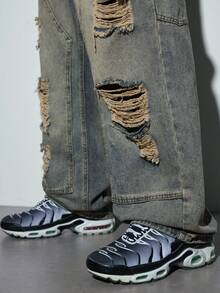 Modcrash Men's New Straight Leg Cat Whisker Distressed American Casual Denim Jeans - Bronze - View 7