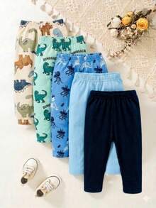 SHEIN 5pcs/Set Baby Boys New Fashion Comfortable Simple Soft Casual Long Pants, Baby Boy Pants Set, - Multicolor - View 6