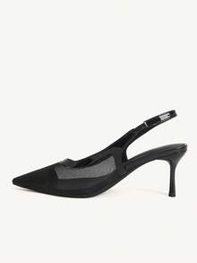 CUCCOO CHICEST Women's Shoes Sexy Mesh Hollowed Out Back Strap Women's High Heels Ankle Strap Pointed Low Heel Black Patent Leather Shoes Banquet Outdoor - Black - View 5