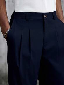 SLATEMANN Pantalones casuales versátiles de unicolor para hombres para ir al trabajo - Azul Marino - Ver 6