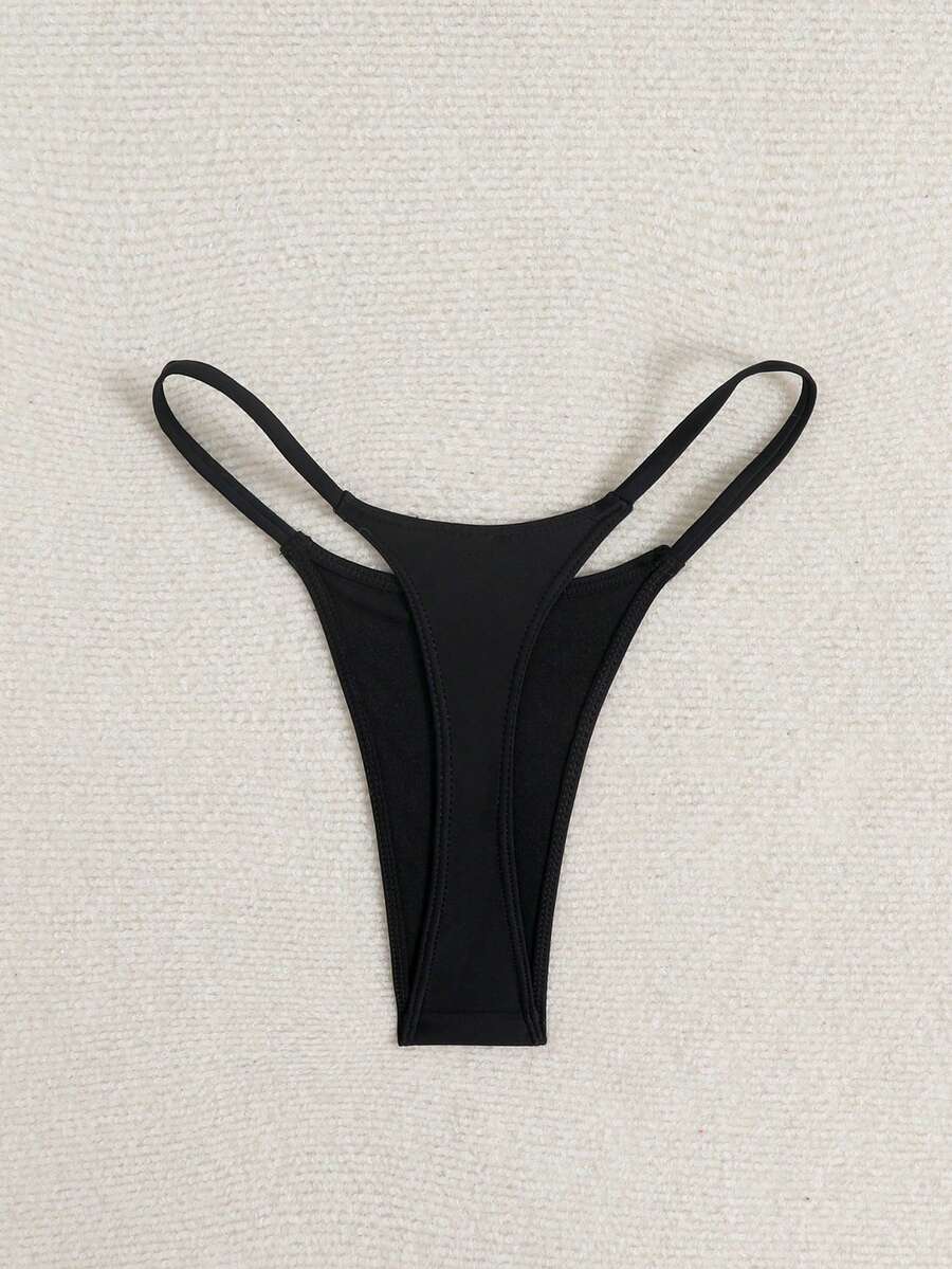 Oceva Bottom de bikini de unicolor para mujer, estilo simple de vacaciones en la playa - Negro - Ver 1