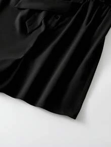SHEIN LUNE 女款純色鈕扣前襟腰部繫帶無袖襯衫連身褲，黑色，適合早午餐、旅行、夏季休閒 - 黑色 - 查看 4