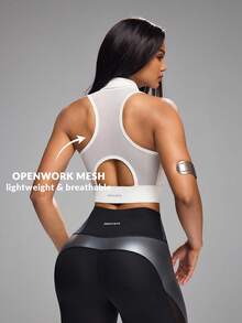Innovista Innovista Sports Tank Top White Zip Front High Support Removable Bra Pad Breathable Mesh Back Sculpting Workout Gym Tennis Pilates - White - View 4