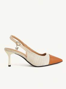 CUCCOO CHICEST New Simple Brown Rice Color Matching Pointed Rear Strap Shoes, Thin Heels Women's High Heels Are Fashionable, Daily Commuting Versatile Shoes - Brown apricot - View 3