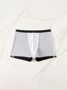 Manfinity KASUA Men's Colorblock Square Cut Swim Trunks For Beach Vacation - Black - View 5