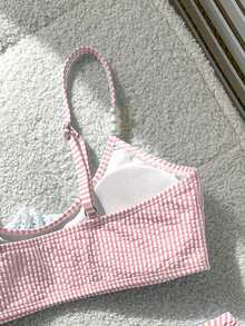 Swim Mod Conjunto de 2 piezas de top de baño a rayas y Bottom de bikini en forma de V para niñas - Rosa - Ver 5