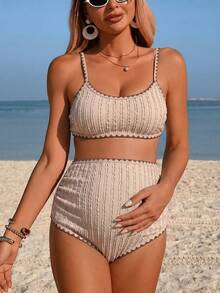 SHEIN 26SS 夏季海灘度假休閒黑色狗牙紋撞色孕婦泳衣套裝 - 彩色 - 查看 4
