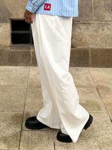 Heavens Edit Men's Woven Casual Loose Straight Leg Solid Color Pants - White - View 4