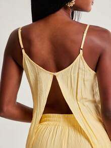 NYA SZN 女士纯色不对称下摆休闲吊带背心 - 黃色 - 查看 2
