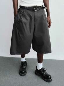 ROMWE MEN Essentials Men's Solid Color Casual Pocket Structured Fluffy Shorts - Black - View 5