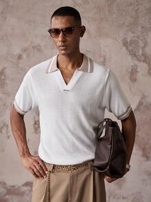 HIMLAND Men's Striped Colorblock Fashion Minimalist Knit Top - White - View 6