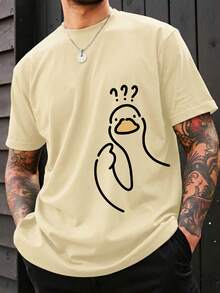 Manfinity Dauomo Plus Size Men's Cartoon Duck Print Round Neck Short Sleeve Casual T-Shirt - Multicolor - View 1