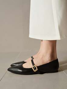 Alvarani Zapatos planos de punta puntiaguda de mujer con cierre de deslizamiento - Negro - Ver 4