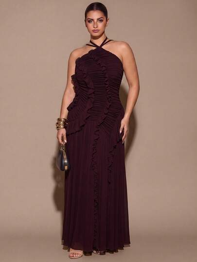 SHEIN BAE CURVE Plus Size Women's Soft Elegant Summer Dress,Suitable For Cocktail Party , Date,Formal Gathering,Bridesmaid Dress,Elegant Evening Party,Birthday Dress